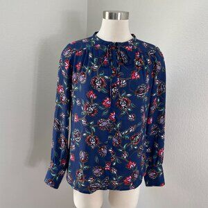 Express Womens Small Tie Neck Floral Blouse Long Sleeve Shirt Top